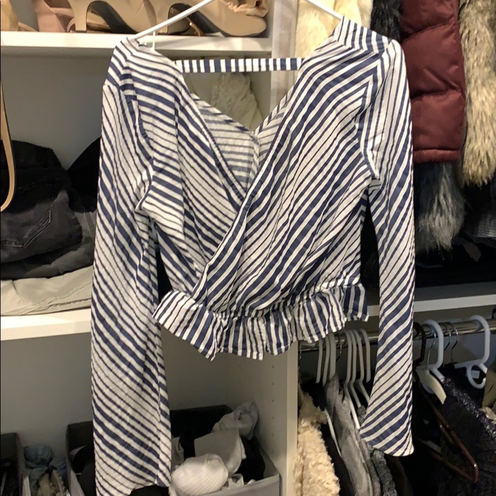 Navy and white striped blouse